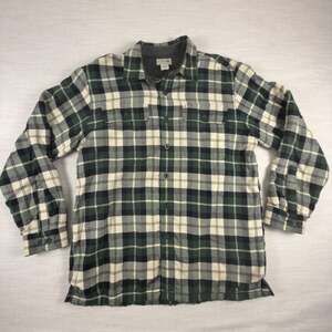 L.L.Bean Fleece-Lined Flannel Shirt Green Plaid Size M-REG